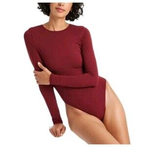 AUDEN Women's Luxe 4-Way Stretch Long Sleeve Bodysuit Size L Buttery Soft Red